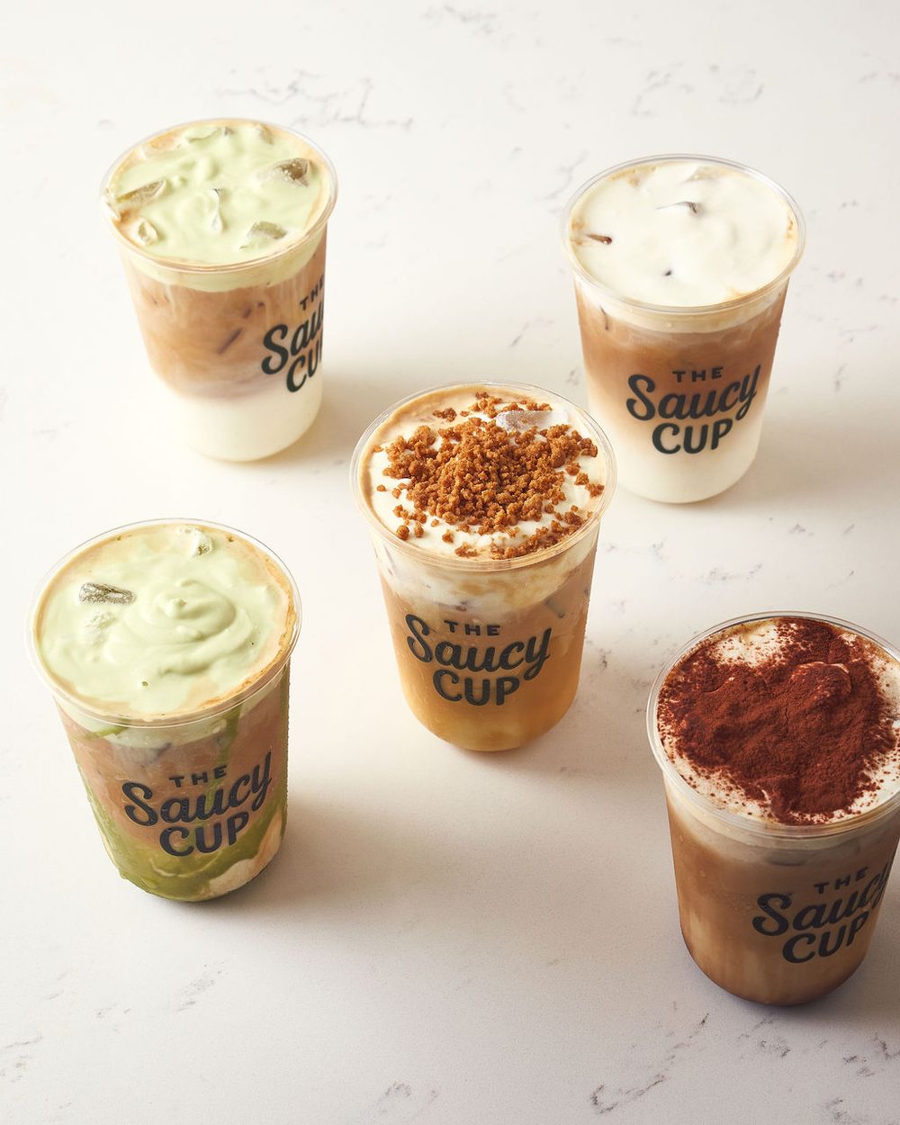 Five signature Saucy Cup lattes