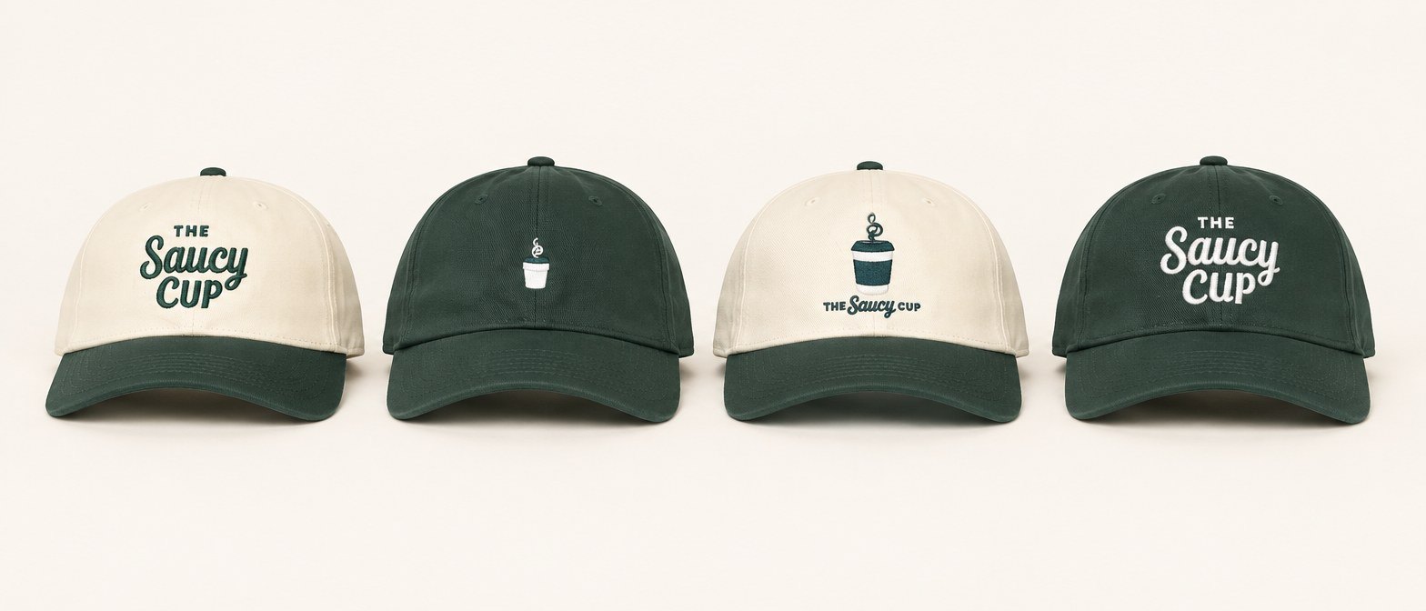 The Saucy Cup hats on the shelf